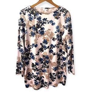 J. Jill Velvet Floral Tunic Top Size Medium Botanical Garden Velvet Velour